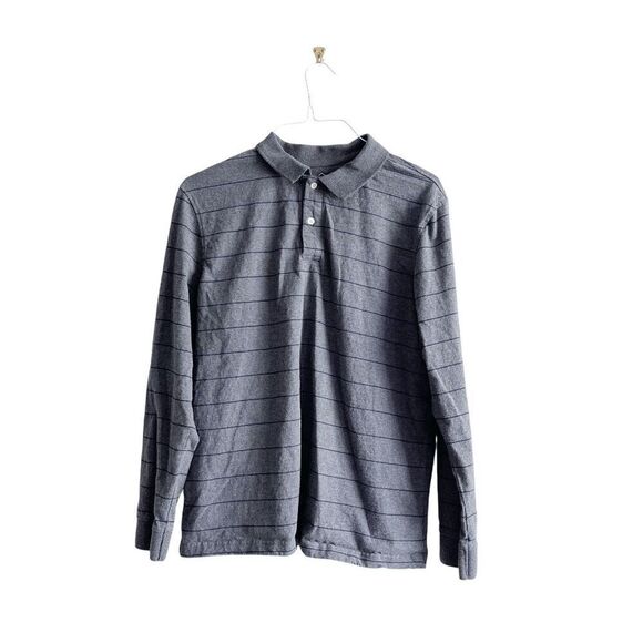 St. John's Bay Mens Cotton Striped Long Sleeve Legacy Polo Shirt Gray Blue Large - Picture 1 of 7